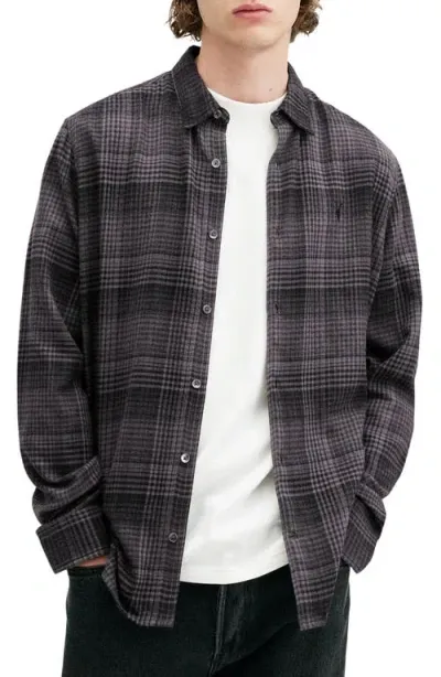 Allsaints Sonik Plaid Flannel Button-up Shirt In Grey