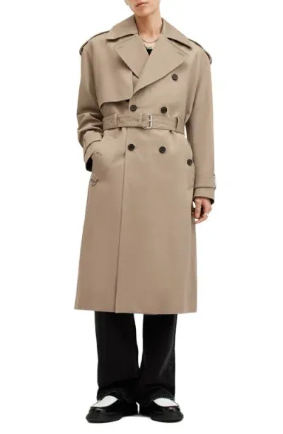 Allsaints Spencer Oversize Trench Coat In Sandy Brown