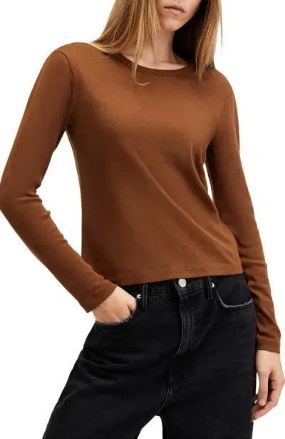 Allsaints Stevie Long Sleeve Organic Cotton T-shirt In Sugar Brown