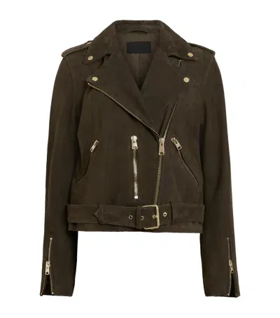 Allsaints Suede Balfern Biker Jacket In Green