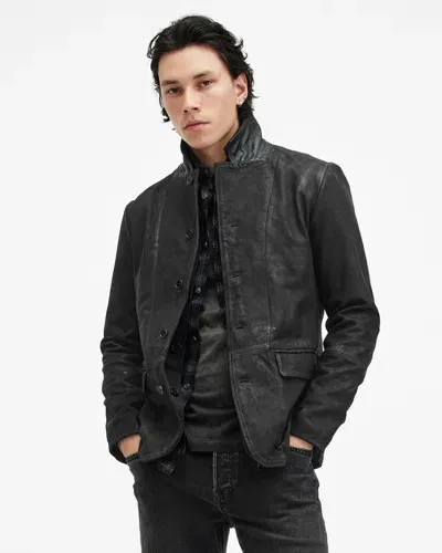 Allsaints Survey Double Layered Leather Blazer In Black