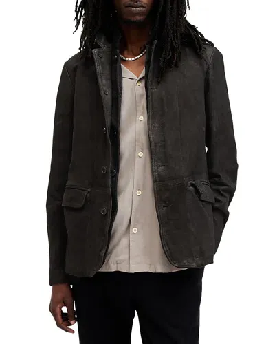 Allsaints Survey Layered Leather Blazer In Anthracite