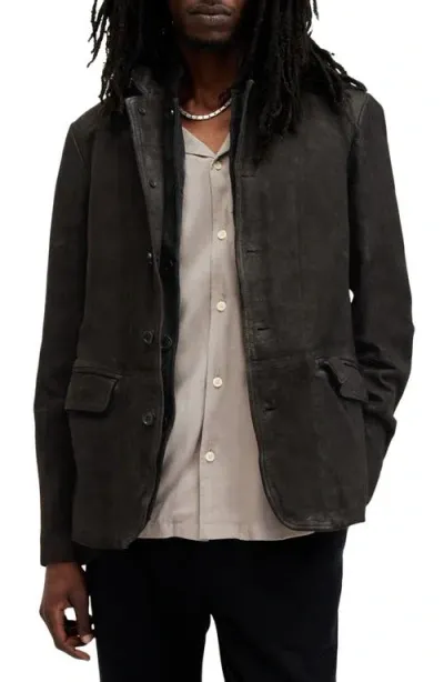 Allsaints Survey Layered Leather Jacket In Anthracite Grey