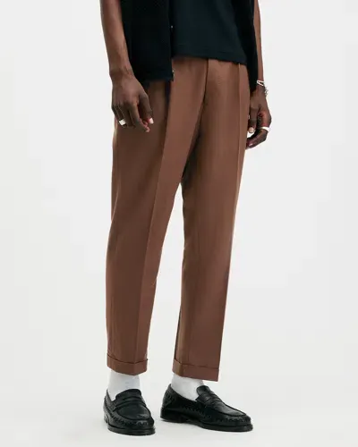 Allsaints Tallis Slim Fit Cropped Tapered Pants In Blunt Brown