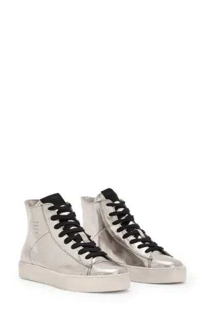 Allsaints Tana Metallic High Top Sneaker In Silver