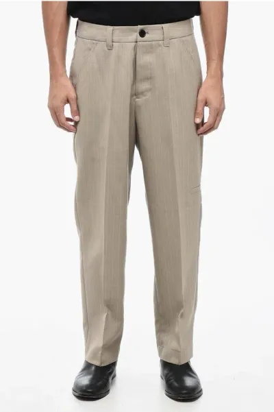 Allsaints Thirty Two Pinestripe Anaco Pants With Belt Loops In Brown