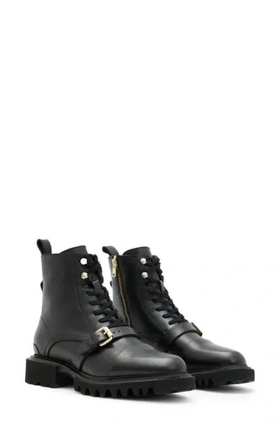 Allsaints Tori Lug Sole Boot In Black/warm Brass