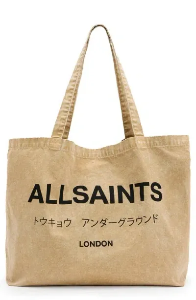 Allsaints Underground Aci Denim Tote In Pitt Brown