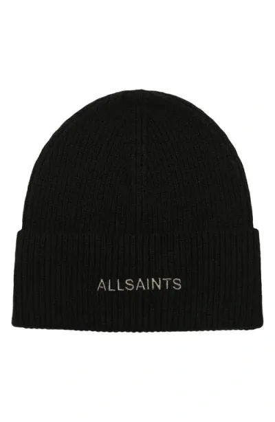 Allsaints Underground Rib Beanie In Black Gunmetal