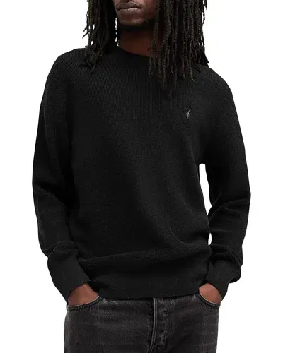 Allsaints Waffle Crewneck Sweater In Cinder Black