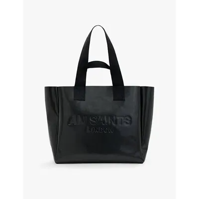 Allsaints Womens Black Izzy Logo-print Leather Tote Bag