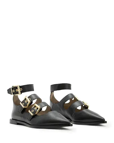 Allsaints Women's Susan Buckled Flats In Black/warm Brass