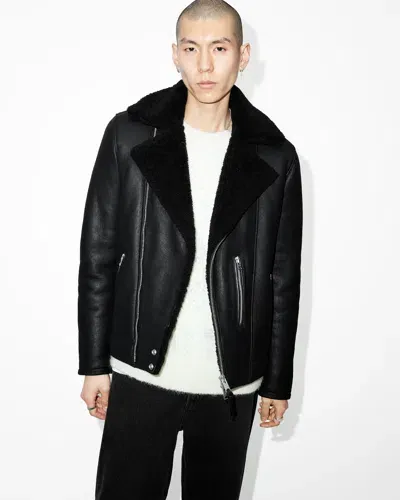 Allsaints Xena Shearling Biker Jacket In Black/black