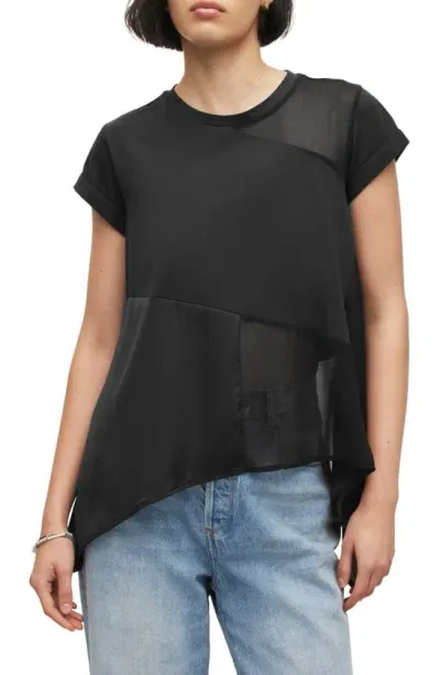 Allsaints Zala Handkerchief Hem Top In Washed Black