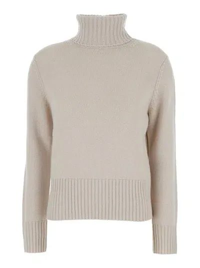 Allude Beige High Neck Sweater In Wool And Cashmere Woman In Neutrals