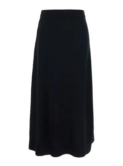 Allude Black Flared Long Skirt In Wool And Cashmere Woman