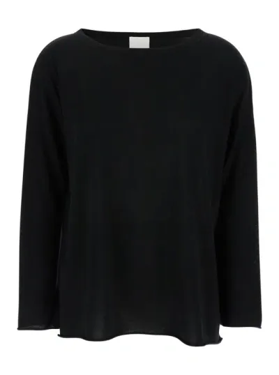 Allude Black Pullover With Boart Neckline In Wool