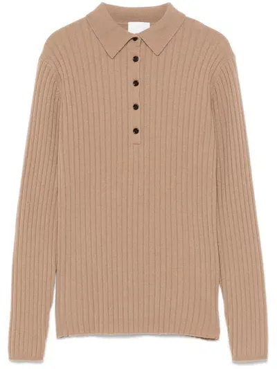 Allude Cashmere Polo Top In Brown