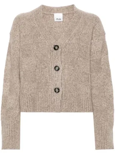 Allude Checkerboard Knit Cardigan In Braun