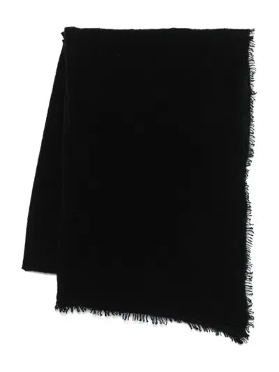 Allude Elegant Black Cashmere Rectangle Scarf With Frayed Edges