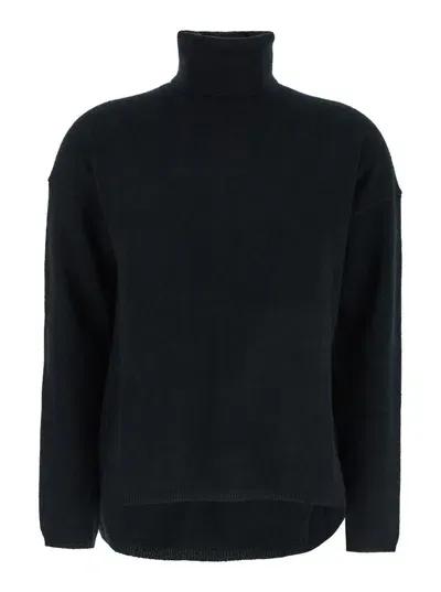 Allude Black High Neck Sweater With Dropped Shoulders In Cashmere Woman