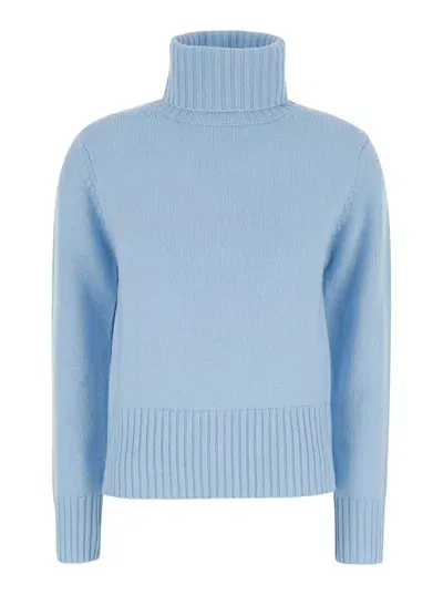 Allude Light Blue High Neck Sweater In Wool And Cashmere Woman