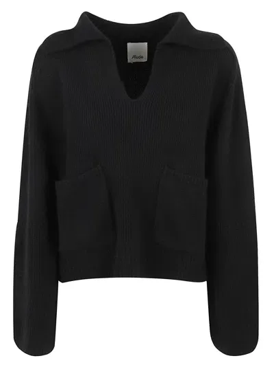 Allude Loose Fit Ribbed Jumper In Black