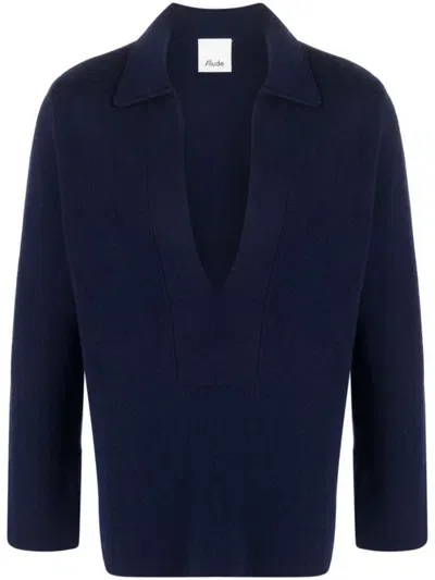 Allude Plunge-neck Pullover Jumper In Navy Blue