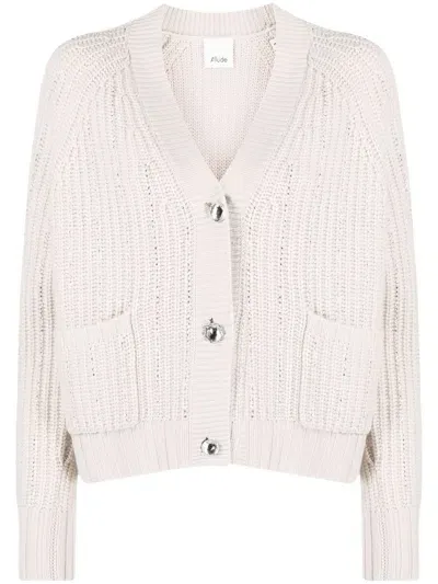 Allude Rhinestone-stripes Wool-blend Cardigan In Neutrals