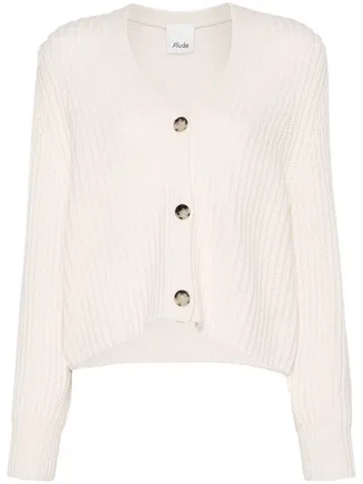 Allude Ribbed-knit Cardigan In White