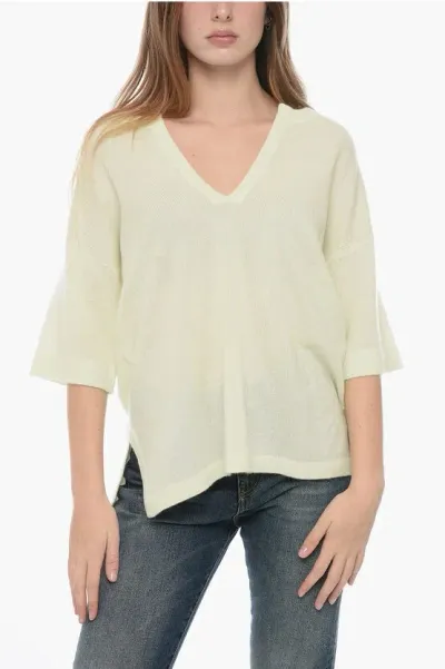 Allude Short Sleeved Cashmere Slip-neck Sweater