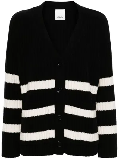 Allude Cardigan Made Of Wool Blend With Striped Pattern In Black