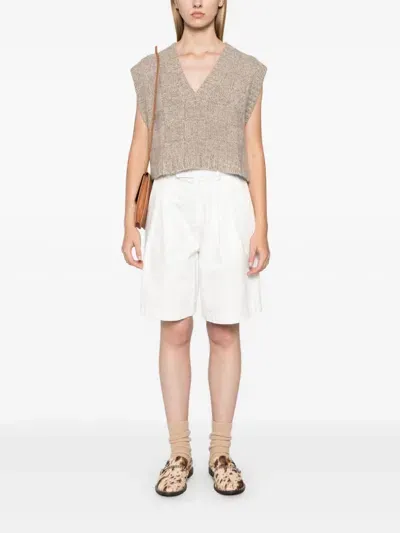 Allude V-neck Knitted Top In Beige