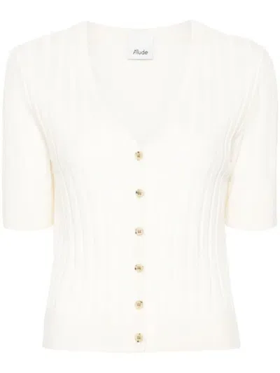 Allude Ribbed-knit Virgin Wool Cardigan In White