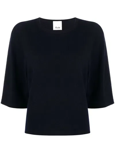 Allude Wool-cashmere Half-sleeve Jumper In Black