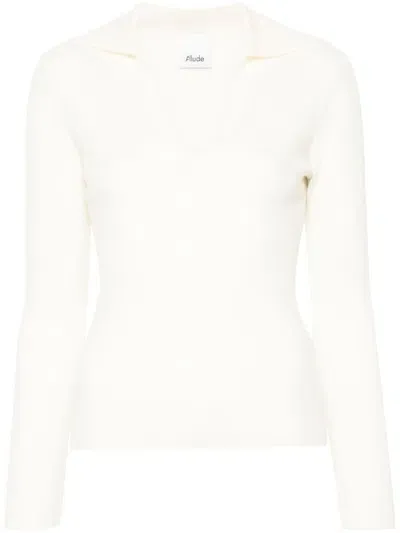 Allude Fine-ribbed Knitted Top In White