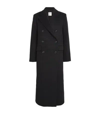 Almada Label Wool-blend Double-breasted Coat In Black