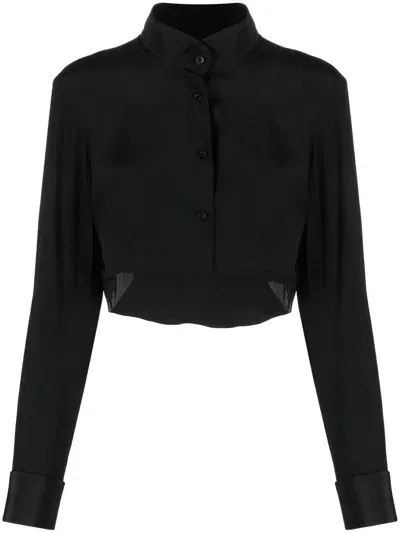 Almaz Black Split Silk Cropped Shirt