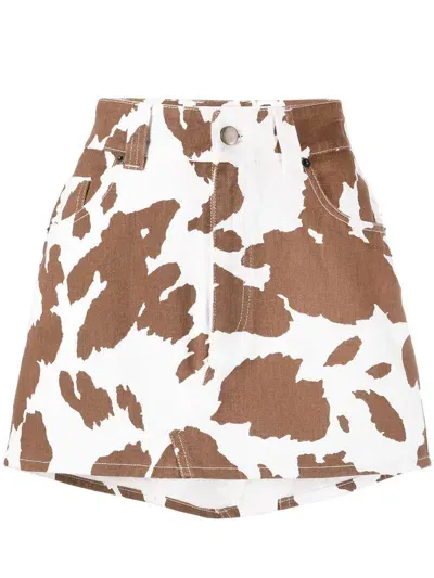 Almaz Cow-print Denim Skirt In White