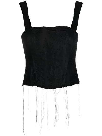 Almaz Raw-cut Floral-lace Top In Black