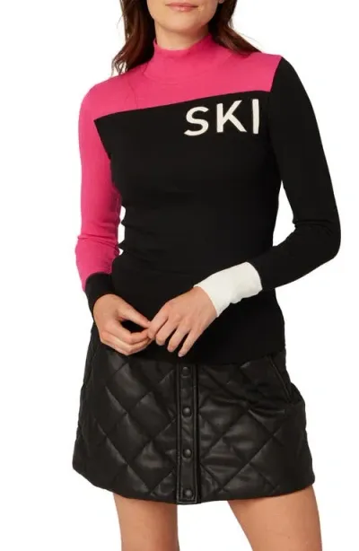 Alp N Rock Fallon Mock Neck Rib Top In Black/pink