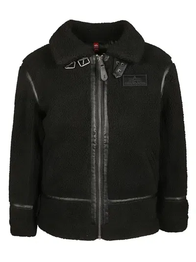 Alpha Industries Logo Patch Zip Jacket In Nero