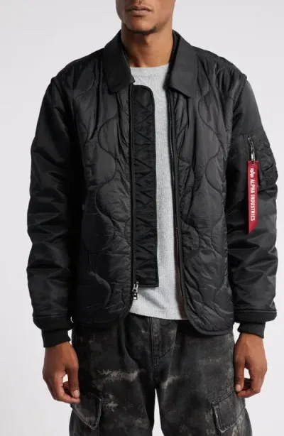 Alpha Industries Quilted Mixed Media Ripstop Utility Jacket In Black