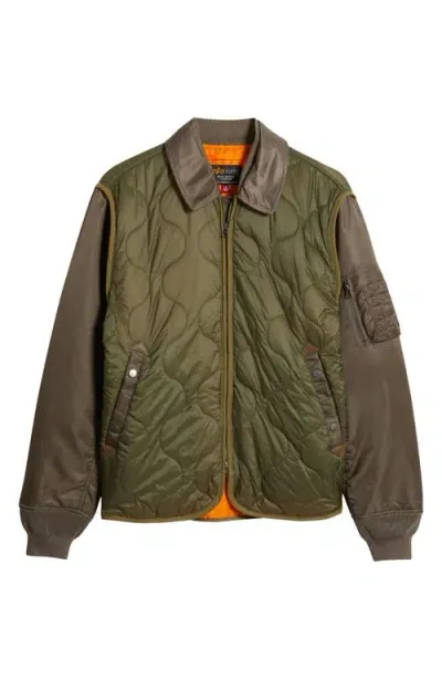 Alpha Industries Quilted Mixed Media Ripstop Utility Jacket In Coyote Brown