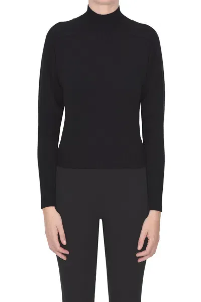 Alpha Studio Cropped Turtleneck Pullover In Black