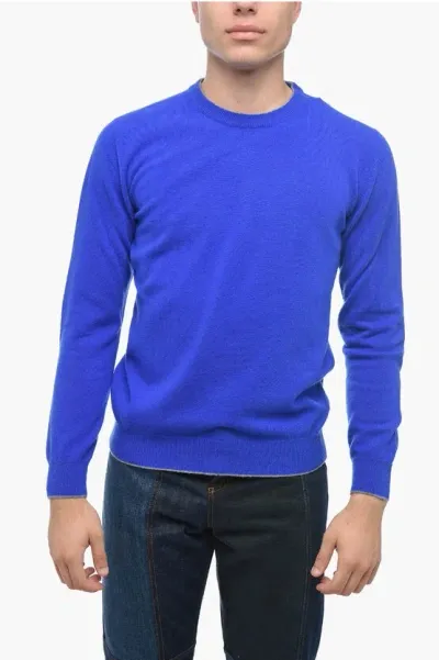 Altea Crew Neck Icon Virgin Wool Sweater With Contrasting Patches In Blue