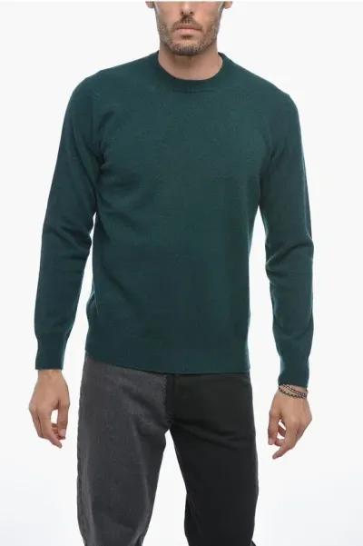 Altea Crew Neck Lunetta Virgin Wool Sweater With Contrasting Patch In Green