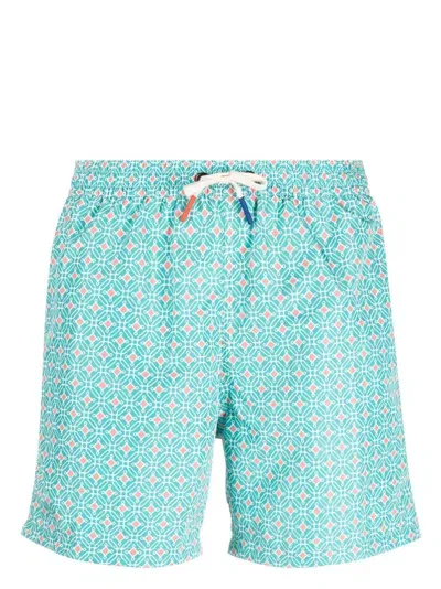 Altea Geometric-print Drawstring Swim Shorts In Green