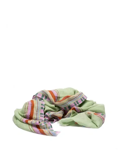 Altea Printed Stole With Embroidery In Light Green