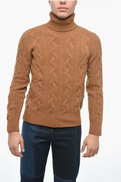 Altea Turtleneck Aran Virgin Wool Sweater In Brown